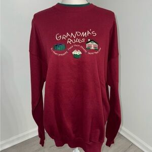 Grandma’s Rules Embroidered Sweatshirt Cranberry Red Adult XL Vintage Style